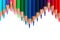 Bright color pencils horizontal wave on white background pointing downward