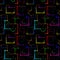Bright colored carved squares and neon rhombuses for an abstract black background or pattern