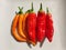 Bright colored chili peppers Turuncu Orange and Aji Cristal