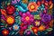 Bright colored fabric, flowers, and patterns