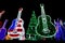 Bright Colored Guitars with Green Holiday Tree with Ornaments li