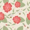 Bright colored seamless pattern with cute hibiscus flower and bee