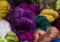 Bright colored silk yarn bundles