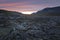 Bright colored striped sunset over the harsh rocky Sarek landscape