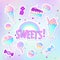 Bright colorful bakery and dessert pastry cute icons of candies and sweets.