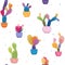 Bright colorful cacti plant cactus flower pattern