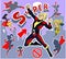 Bright and colorful cartoon comic art illustration of funny and awesome strong athletic superhero