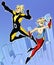 Bright and colorful cartoon comic art illustration of funny and awesome strong athletic superhero