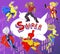 Bright and colorful cartoon set of funny and awesome team of amazing super heroes