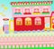 Bright colorful double decker house train and pink fence illustration 2021
