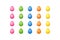 Bright colorful easter eggs Set of pink blue green orange yellow eggs with spiral lines specks flowers pattern Isolated
