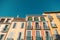 Bright colorful facades of ancient buildings, Provence, CÃ´te d`