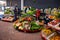 Bright  colorful  fresh and succulent fruit and vegetables at local food stall.