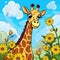 Bright colorful giraffe illustration