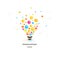 Bright colorful lightbulb, abstract Innovation idea logo. Lamp made of circles and balls scattered in the different