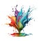 Bright colorful liquid acrylic watercolor splash splatter stain on white background. Modern vibrant flowing spot. Rainbow trendy