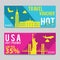 Bright and colorful promotion banner with pink and blue color for USA travel,silhouette art design