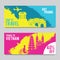 Bright and colorful promotion banner with pink and blue color for Vietnam travel,silhouette art design