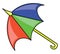 A bright and colorful umbrella with a long yellow holder well-suited for the kids vector color drawing or illustration