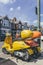 Bright colorful Vespa scooters parked on a street in London