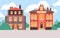 Bright colorful victorian buildings flat style, vector illustration