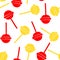 Bright and colourful vector seamless pattern. Red and yellow lolipops on white background. Candy in pop art style.