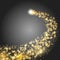 Bright comet with large dust. Falling Star. Really transparent effect. Glow light effect. Golden lights. Vector