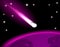A bright comet of purple color, a meteor flying over the background of the earth, a starry sky. Isolated on black