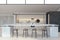 Bright concrete kitchen interior with furniture and appliances. Luxury designs concept.