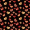 Bright contrast seamless pattern with ornament hearts, black background