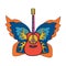 Bright cool cartoon colored guitar with wings and patterns on wings