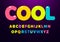 Bright cool colored letters set. Bold rounded glossy kid style alphabet. Font for events, promotions, logos, banner