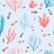 Bright corals, seaweeds and small fishes inspired by underwater life