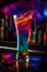 Bright cosmic cocktail in tall glass on bar top, with colorful turbulence, AI generated