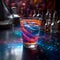 Bright cosmic cocktail in tall glass on bar top, with colorful turbulence, AI generated