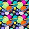 Bright cosmic seamless pattern background with funny cartoon planets in open space