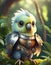 bright cream baby parrot, adorable big eyes, in Knight armor and helmet. AI Generative