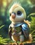 bright cream baby parrot, adorable big eyes, in Knight armor and helmet. AI Generative