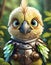 bright cream baby parrot, adorable big eyes, in Knight armor and helmet. AI Generative