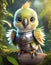 bright cream baby parrot, adorable big eyes, in Knight armor and helmet. AI Generative