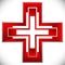 Bright cross as healthcare, first aid icon or logo