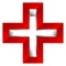 Bright cross as healthcare, first aid icon or logo