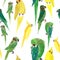 Bright cute beautiful jungle lovely yellow and green parrots random pattern watercolor