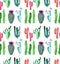 Bright cute wonderful mexican tropical floral summer green pattern of a colorful cactus with flowers vertical pattern like child p