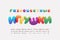 Bright Cyrillic alphabet rainbow bubble font. Russian text, Multicolored toys. Uppercase and lowercase letters, numbers, marks.