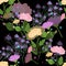 Bright delicate flowers on a black background seamless pattern