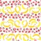 Bright delicious sweet cute lovely tasty yummy summer strawberries and banana pattern watercolor