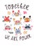 Bright design with funny crabs. Vector illustration with phrase - Together we are power