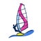 Bright Doodle Illustration of Windsurfer on Windsurfing board with Sail and Big Wave