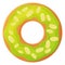 Bright doughnut with green glaze and almond flakes. No diet day symbol, unhealthy food, sweet fastfood, sugar snack